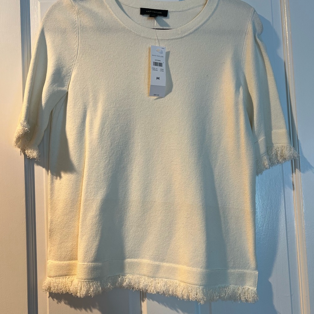 Ann Taylor Cream Short Sleeve Sweater